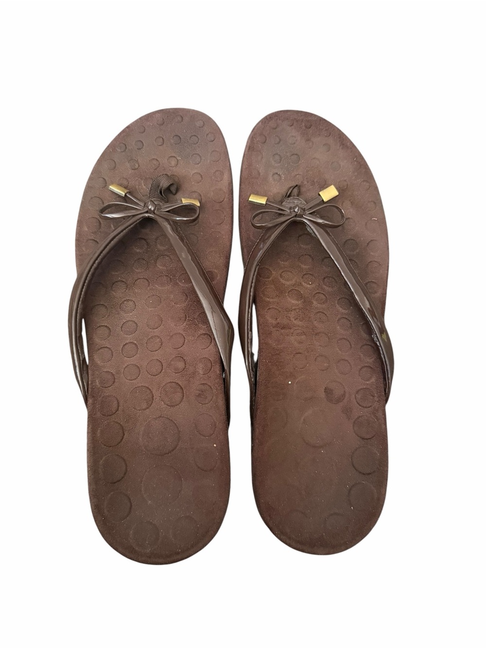 Orthaheel Bella Women’s Size 10 Brown Patent Bow Orthotic Thong Sandals